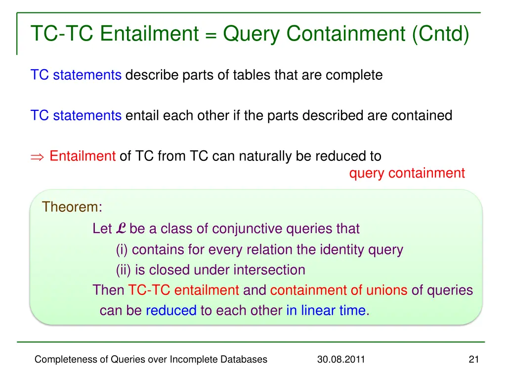 tc tc entailment query containment cntd