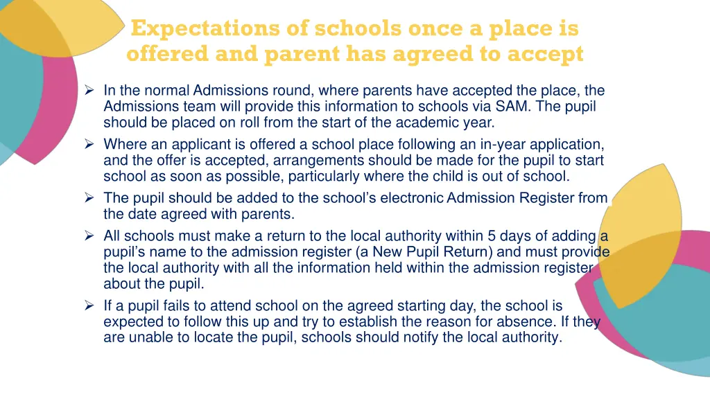 expectations of schools once a place is offered