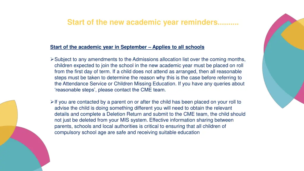 start of the new academic year reminders