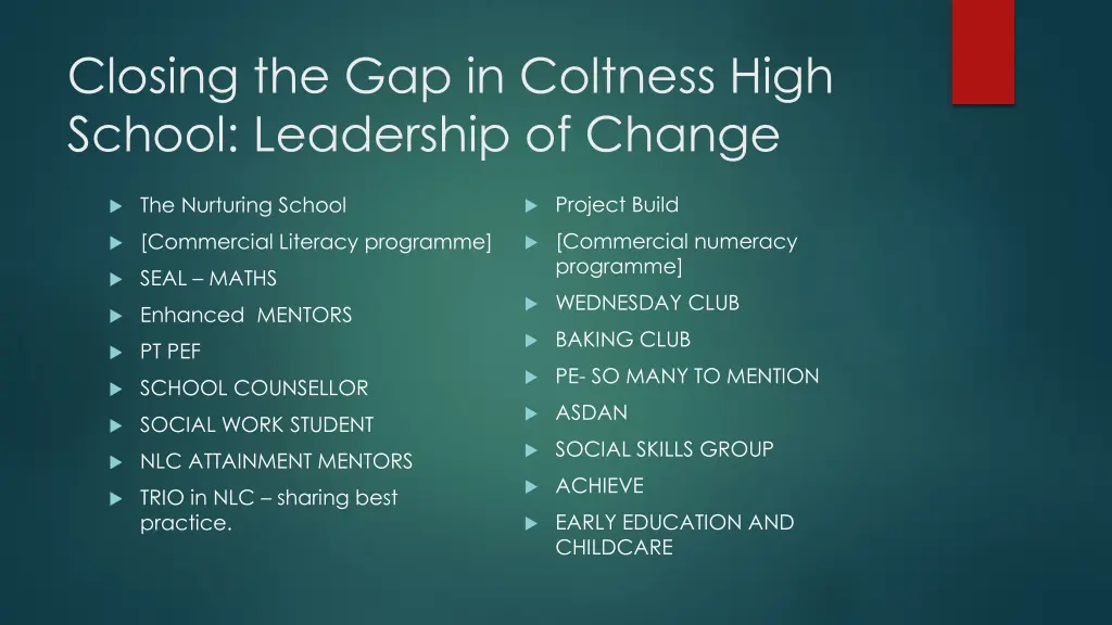 closing the gap in coltness high school