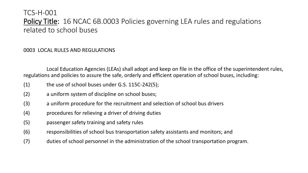 tcs h 001 policy title policy title 16 ncac