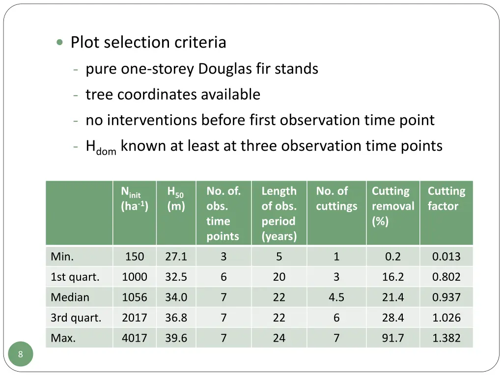 plot selection criteria pure one storey douglas