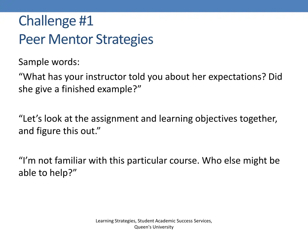 challenge 1 peer mentor strategies