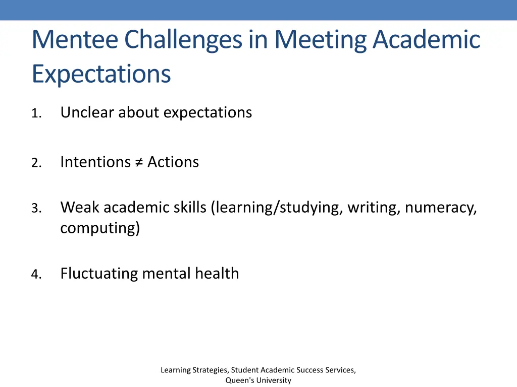 mentee challenges in meeting academic expectations