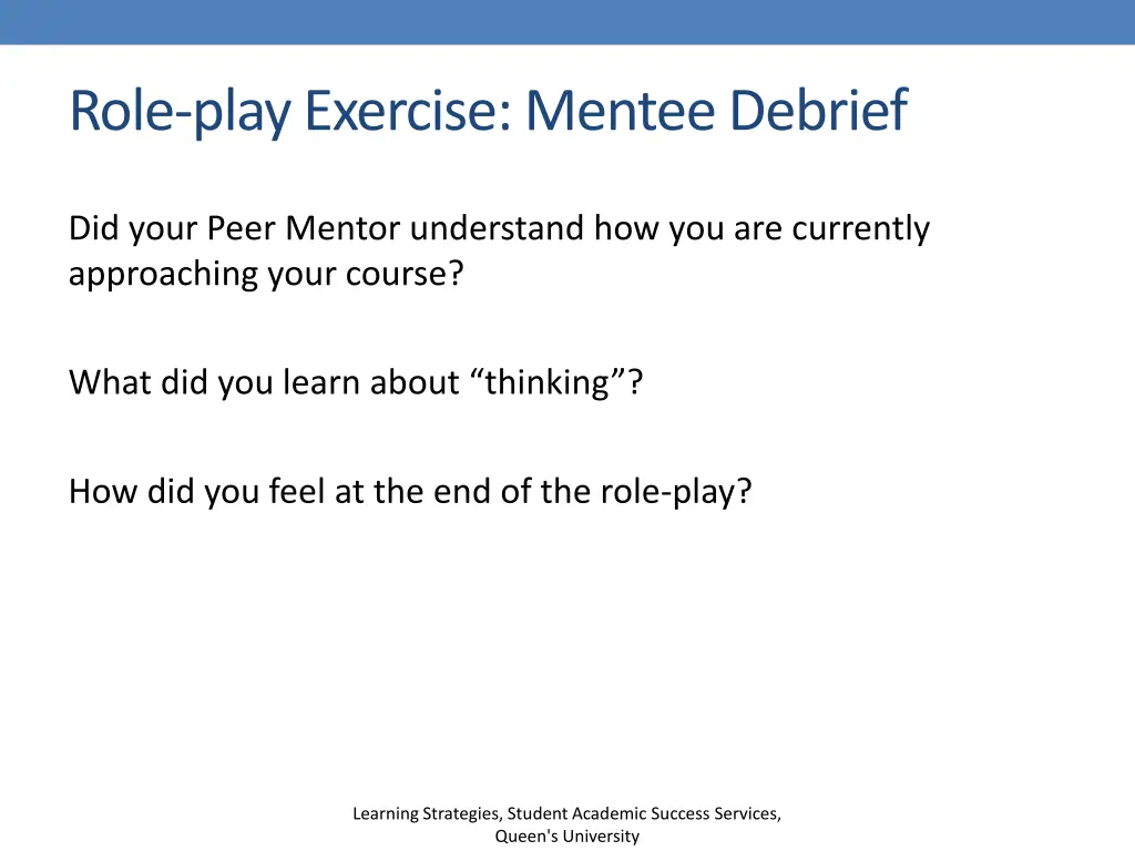 role play exercise mentee debrief