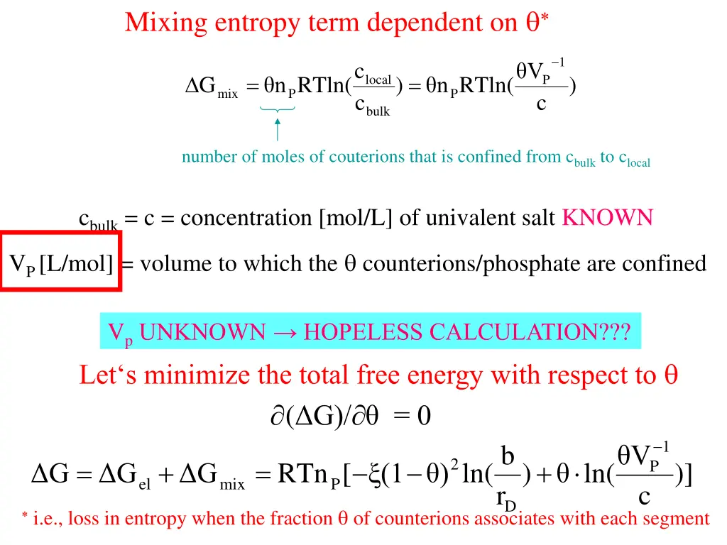 mixing entropy term dependent on