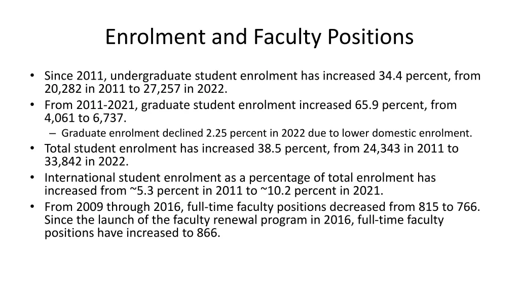 enrolment and faculty positions