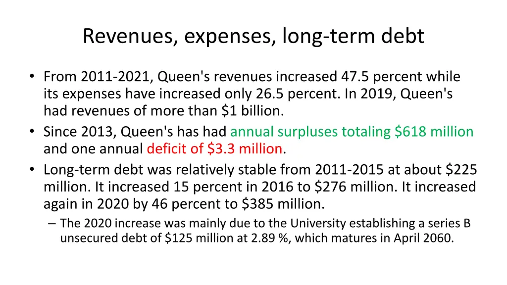 revenues expenses long term debt