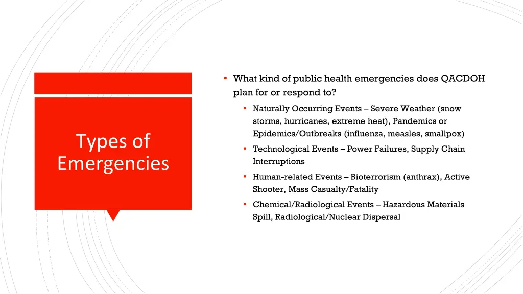 what kind of public health emergencies does