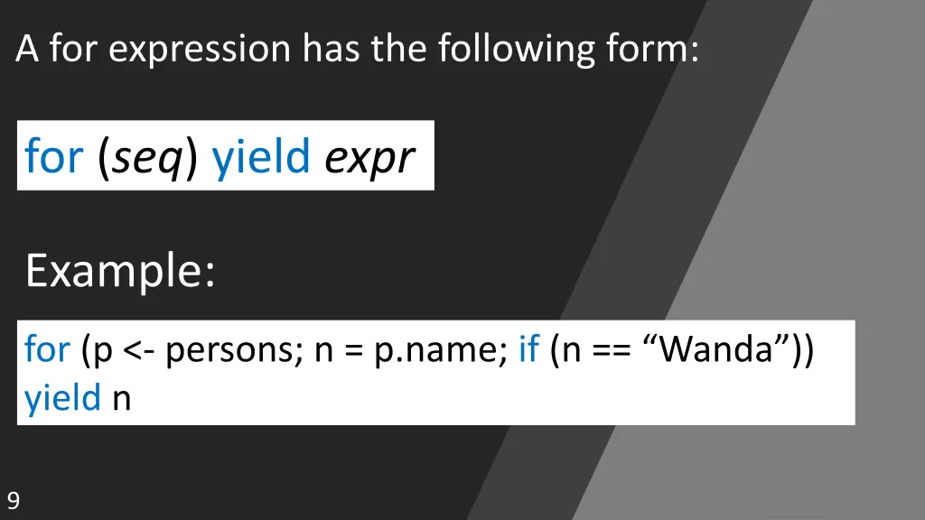 a for expression has the following form