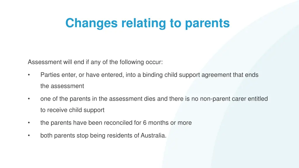 changes relating to parents