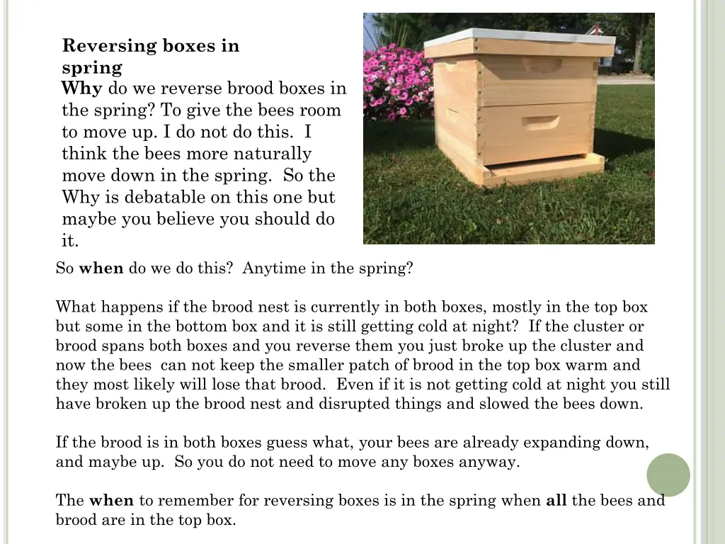 reversing boxes in spring why do we reverse brood