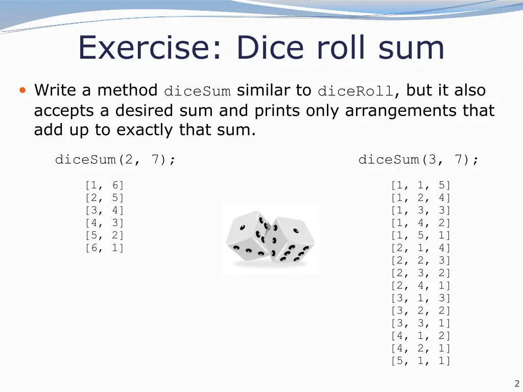 exercise dice roll sum