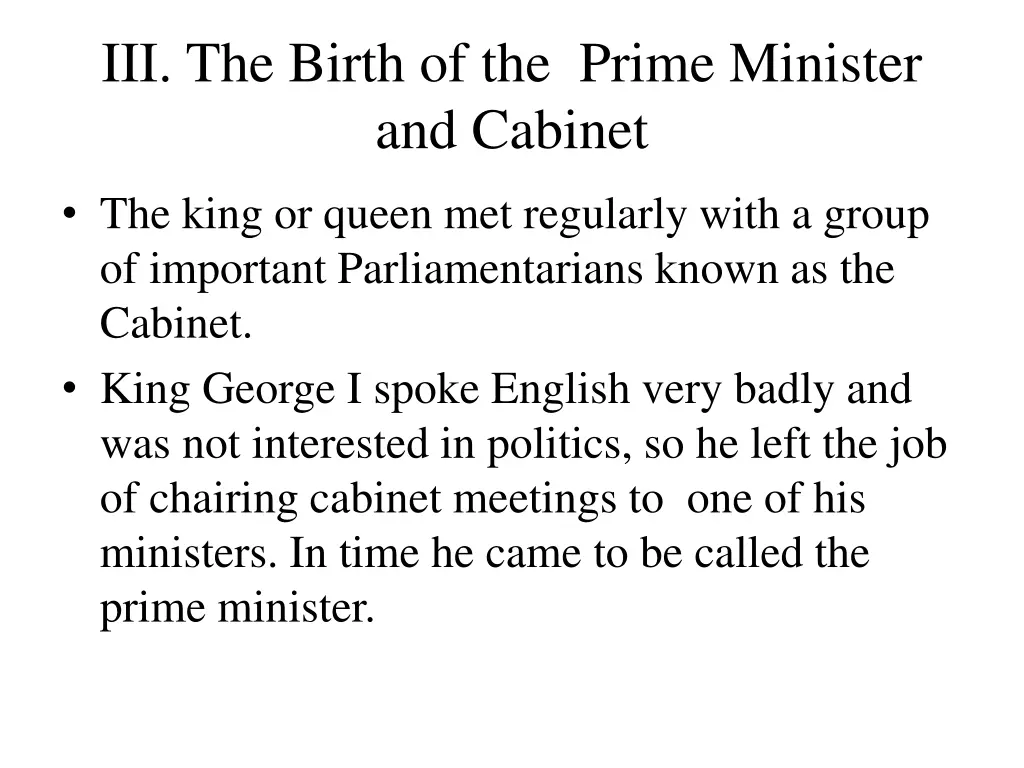 iii the birth of the prime minister and cabinet