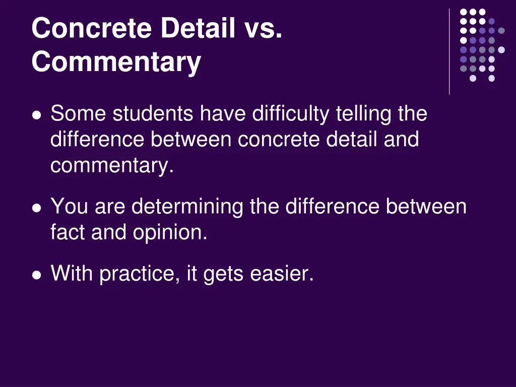 concrete detail vs commentary