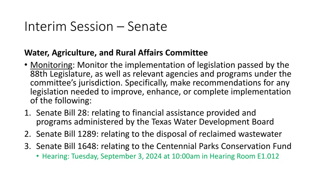 interim session senate 3