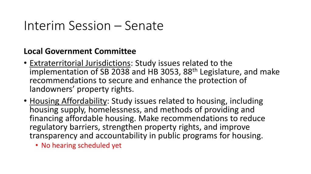 interim session senate