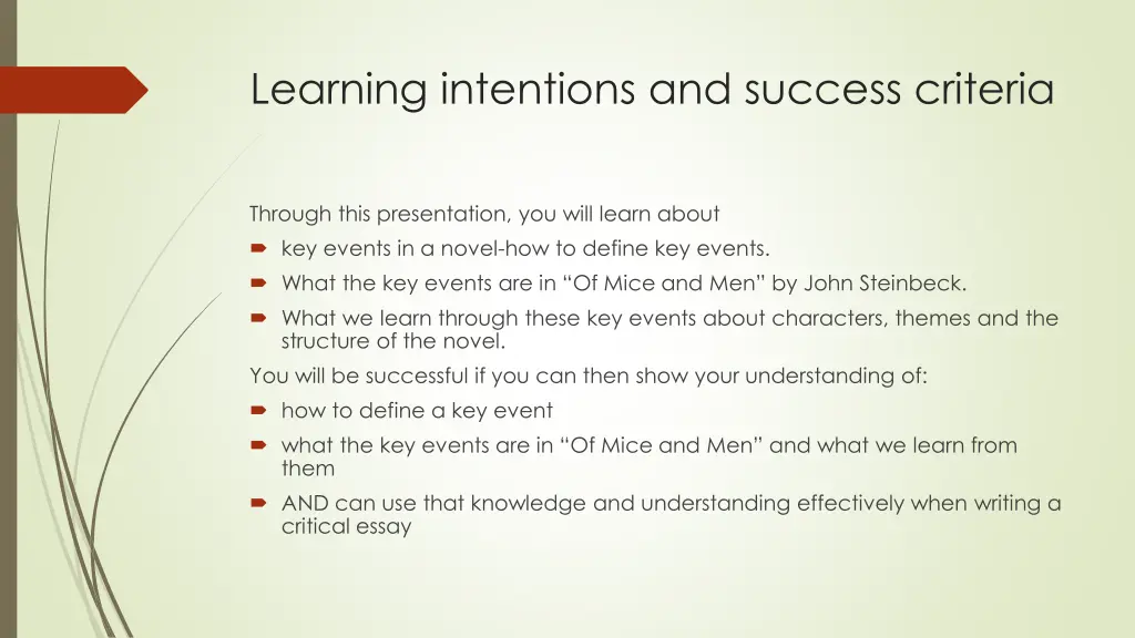 learning intentions and success criteria