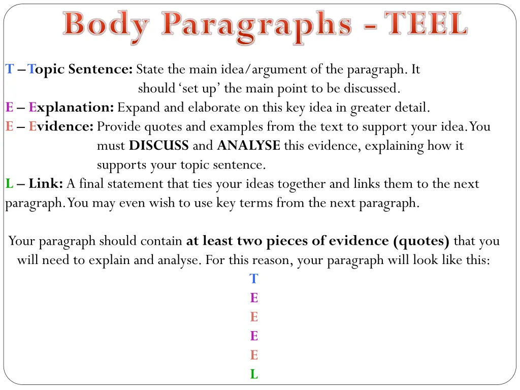 body paragraphs teel