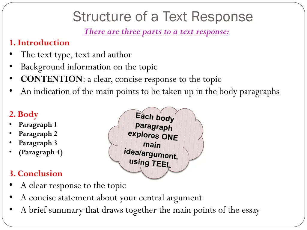 structure of a text response there are three