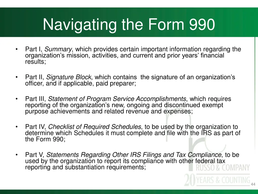 navigating the form 990