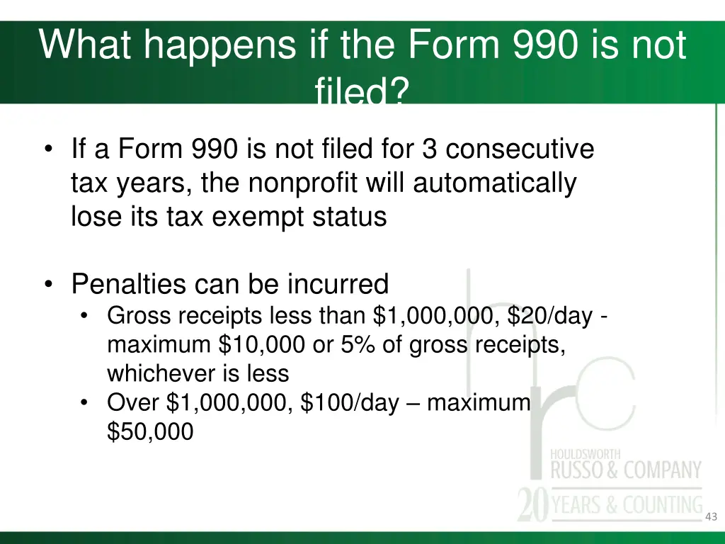 what happens if the form 990 is not filed