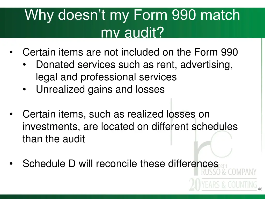 why doesn t my form 990 match my audit certain