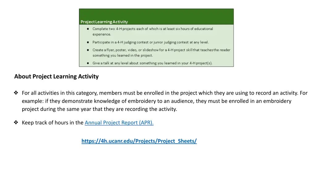 about project learning activity