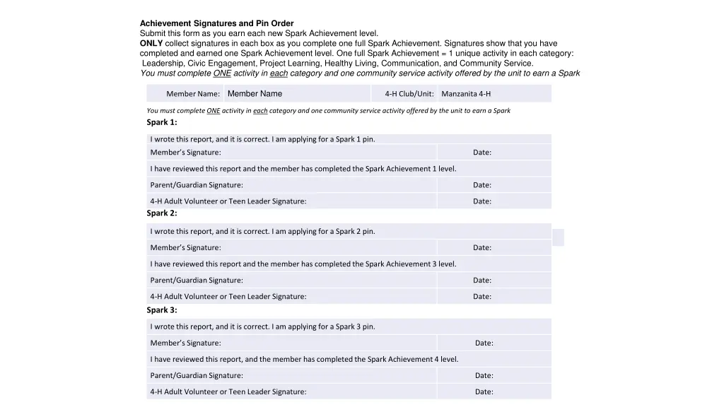 achievement signatures and pin order submit this