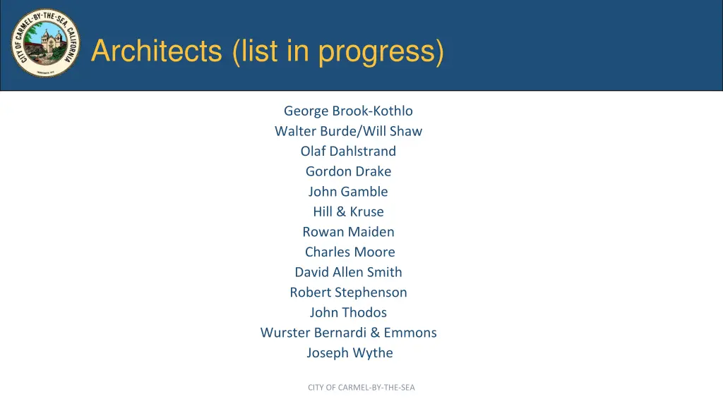 architects list in progress