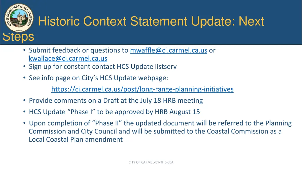 historic context statement update next steps