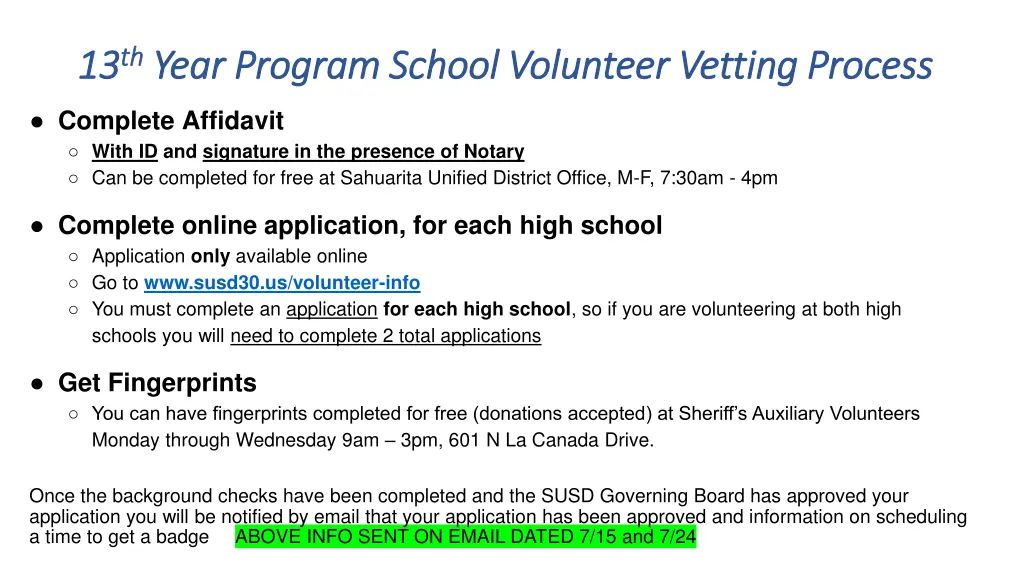 13 13 th th year program school volunteer vetting