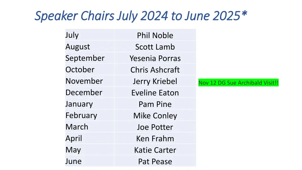 speaker chairs july 2024 to june 2025 speaker