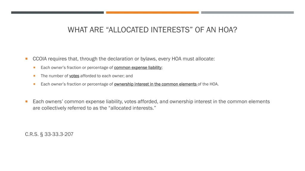 what are allocated interests of an hoa