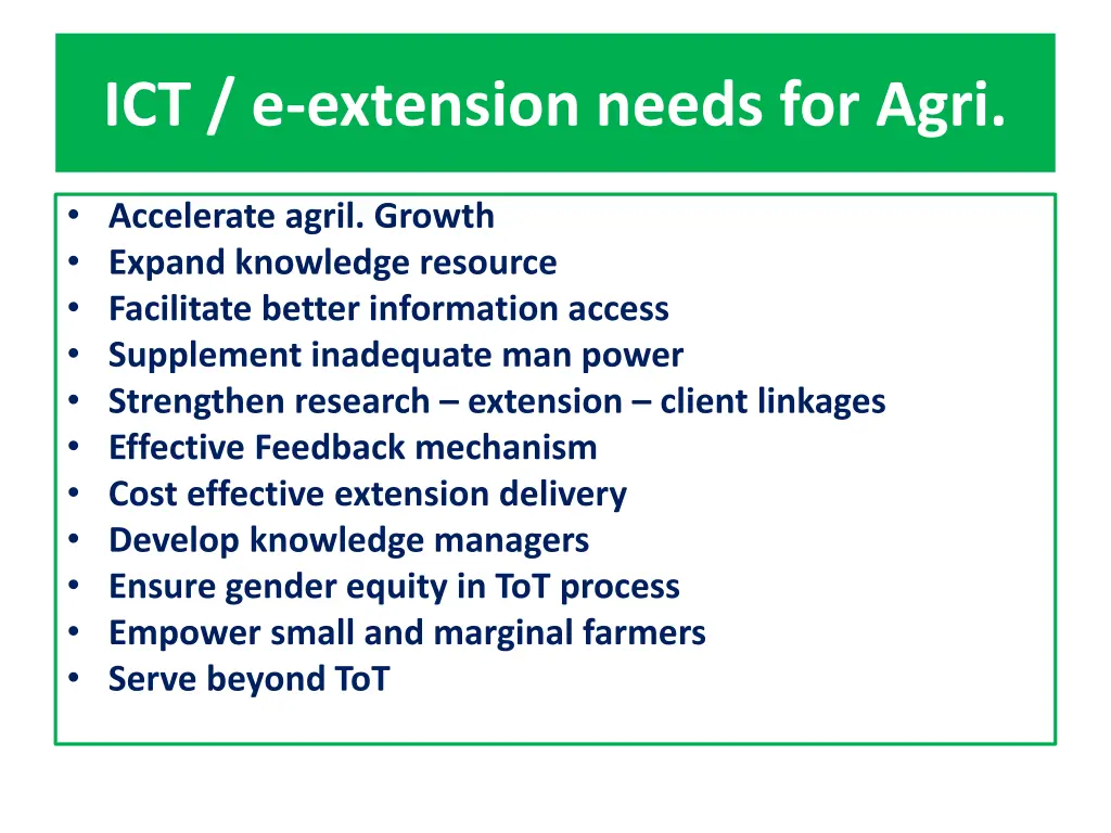 ict e extension needs for agri