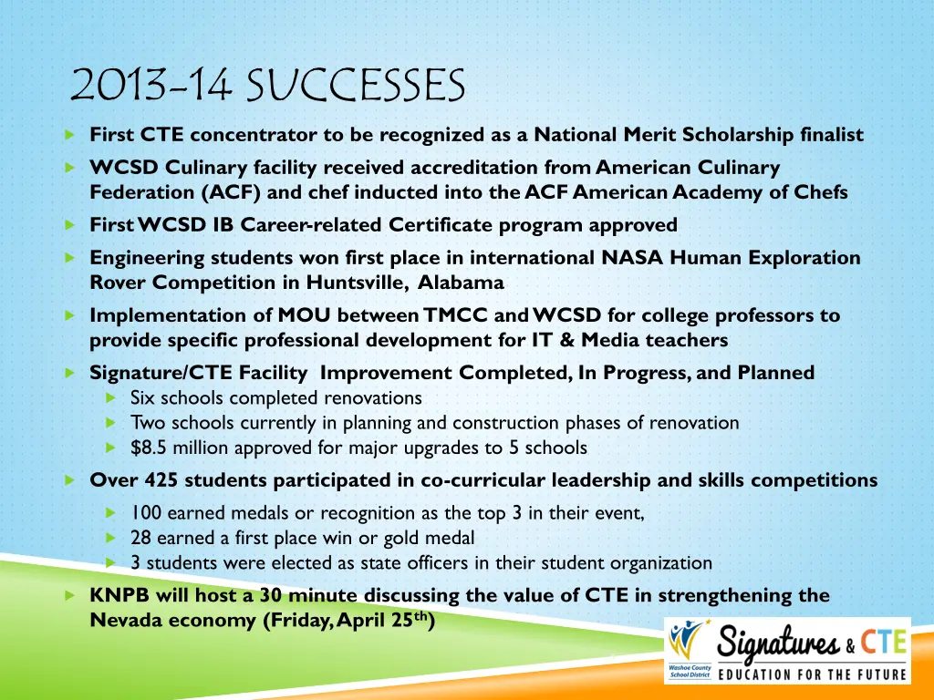 2013 14 successes first cte concentrator