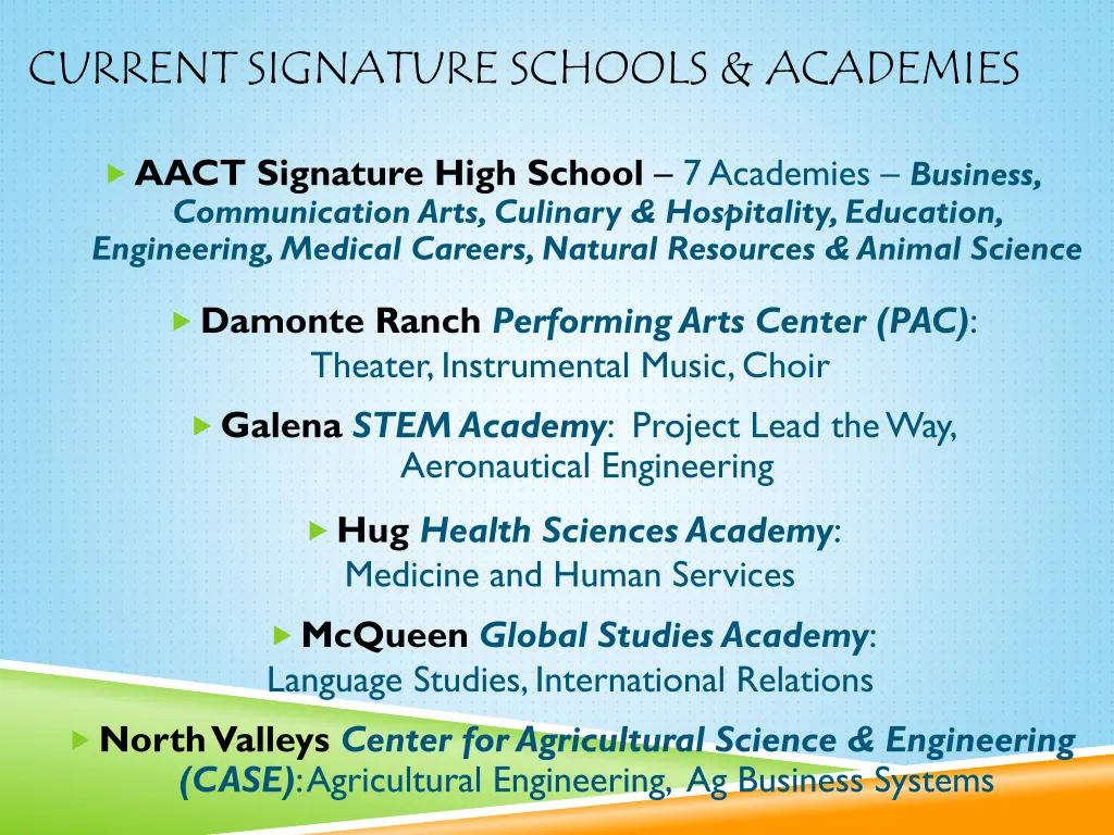 current signature schools academies