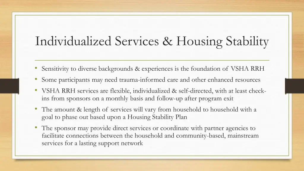 individualized services housing stability