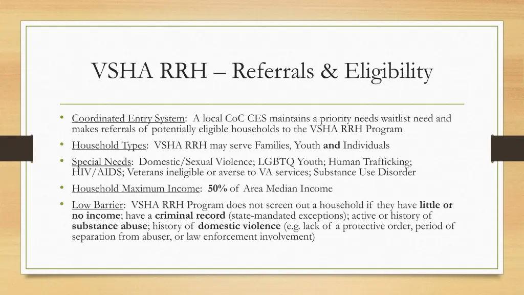 vsha rrh referrals eligibility