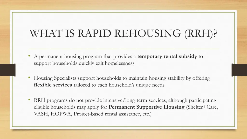 what is rapid rehousing rrh