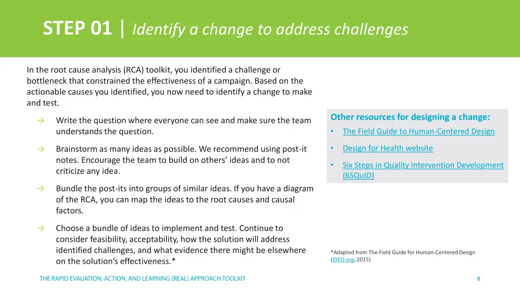 step 01 identify a change to address challenges