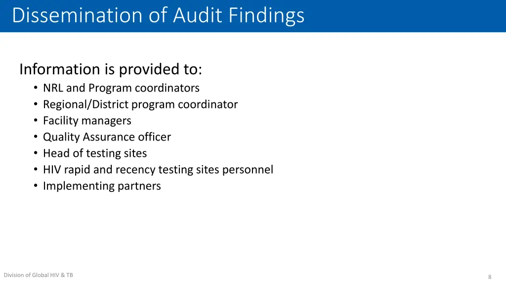 dissemination of audit findings