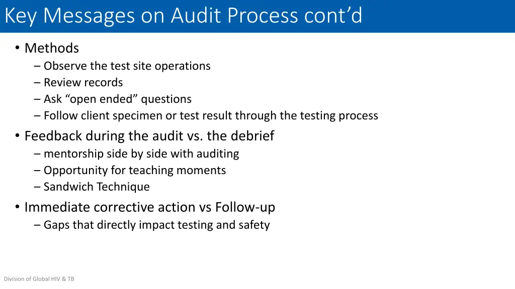 key messages on audit process cont d