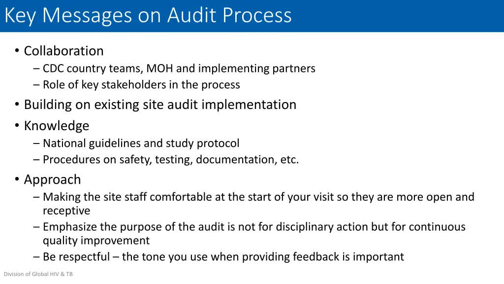 key messages on audit process