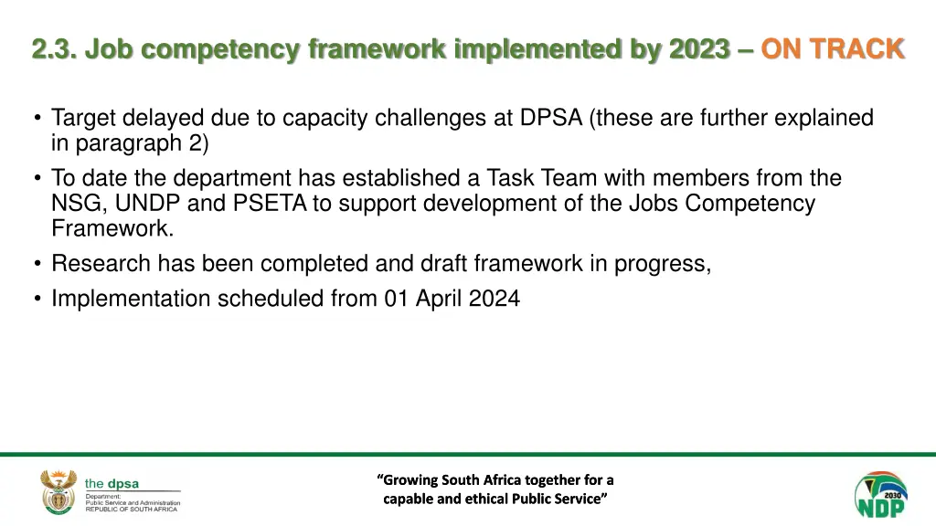 2 3 job competency framework implemented by 2023