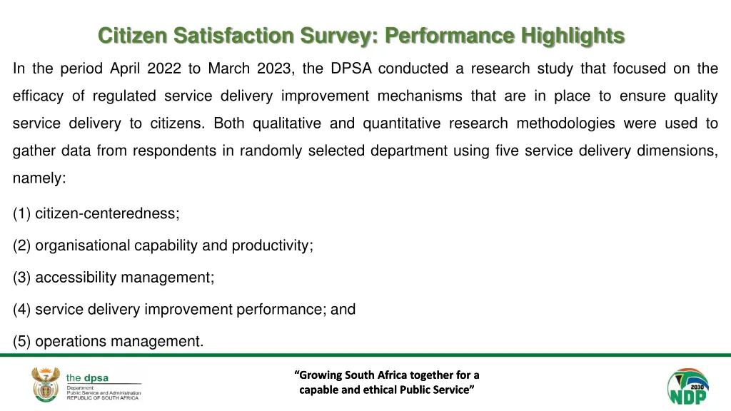 citizen satisfaction survey performance highlights