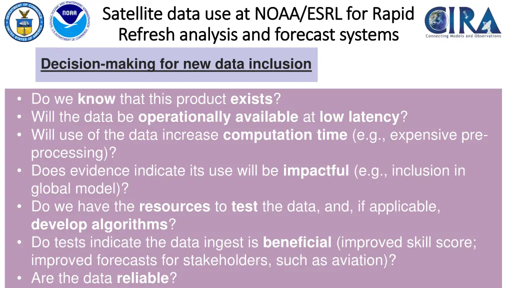 satellite data use at noaa esrl for rapid 1