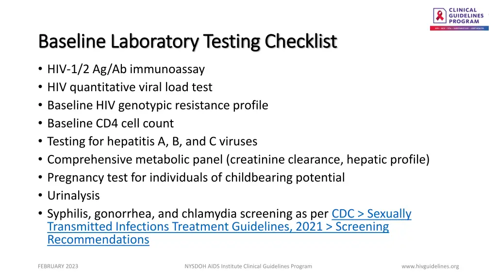 baseline laboratory testing checklist baseline