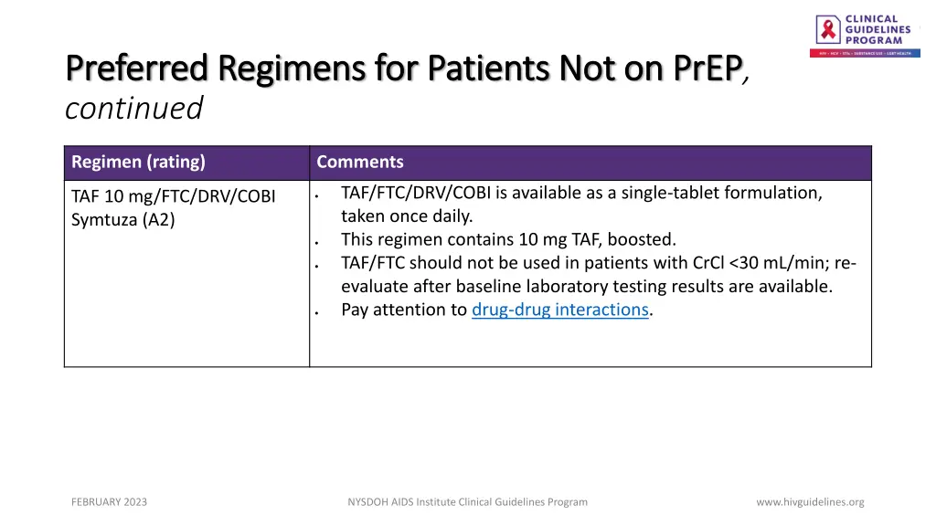 preferred regimens for patients not on prep 1