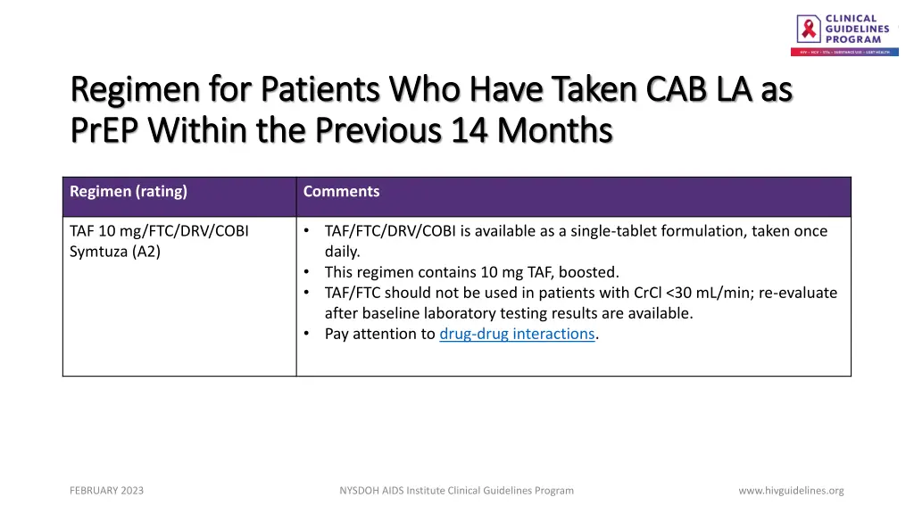 regimen for patients who have taken